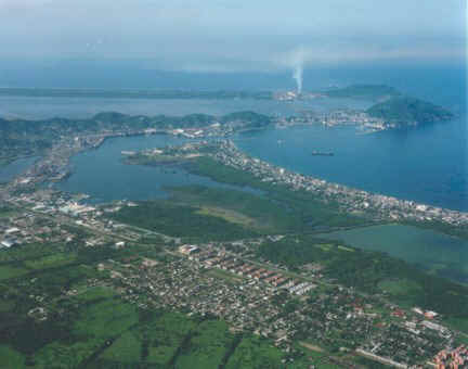 Manzanillo Bay, the port, and the power plant in the background